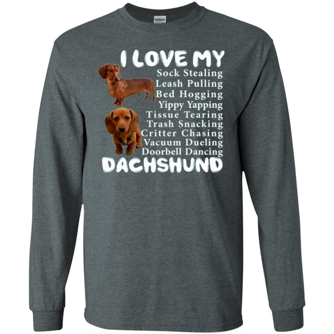 Dachshund T-shirt Sock Stealing Bed Hogging Dark Heather