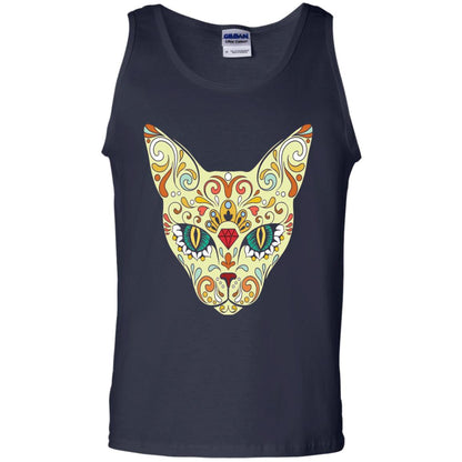 Cat Sugar Skull Design T-shirt Navy