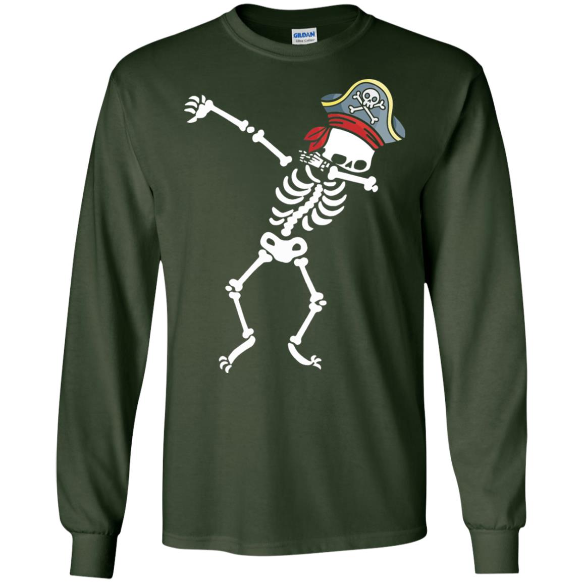 Dabbing Skeleton With Pirates Hat T-shirt Forest Green