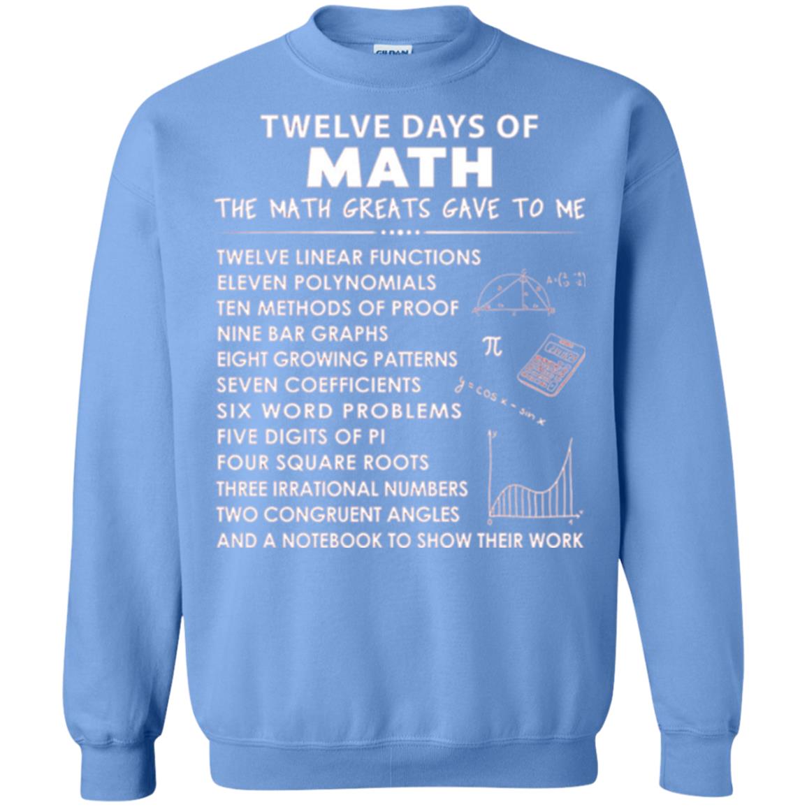 Math T-shirt Twelve Days Of Math Carolina Blue