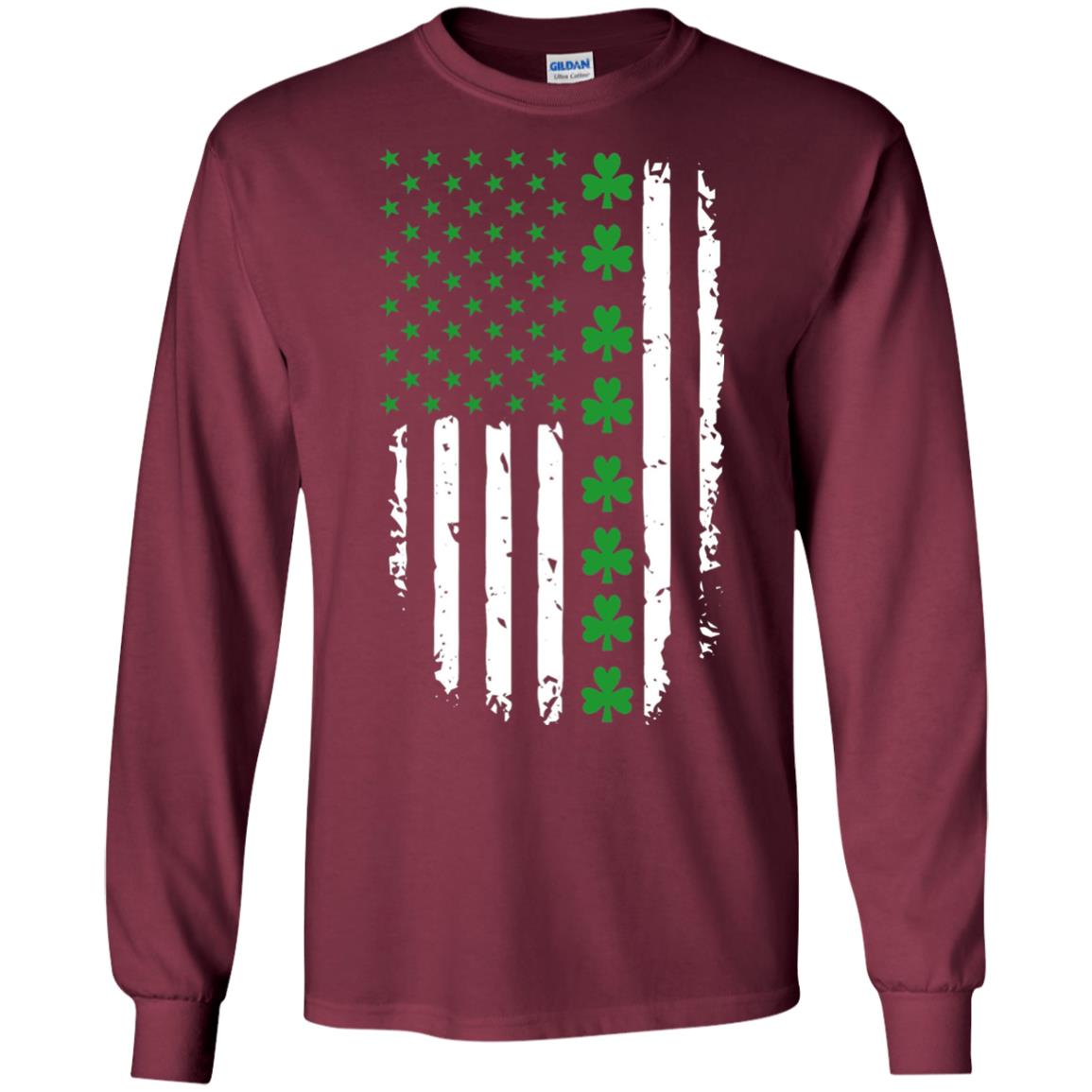 St. Patrick's Day T-shirt Irish American Flag T-shirt Maroon