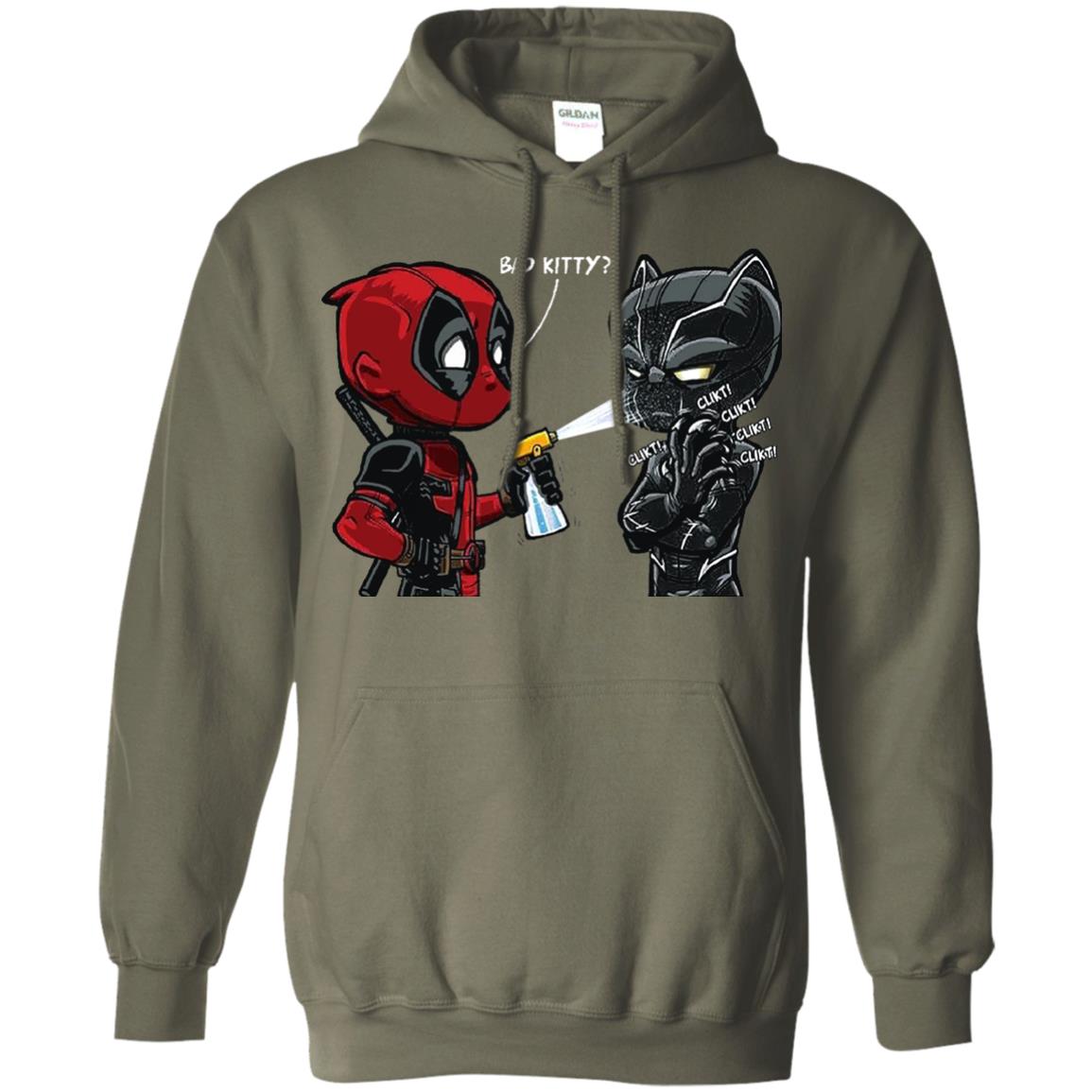 Deadpool Black Panther Bad Kitty Film Lover T-shirt Military Green