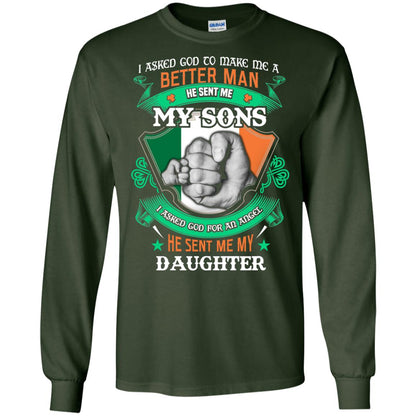 He Sent Me My Sons He Sent Me My Daughter Saint Patrick's Day Shirt For Dad Forest Green