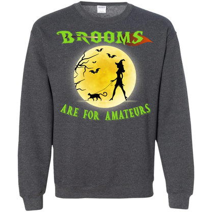 Brooms Are For Amateurs Witches Walk With Cat Funny Halloween Shirt Dark Heather