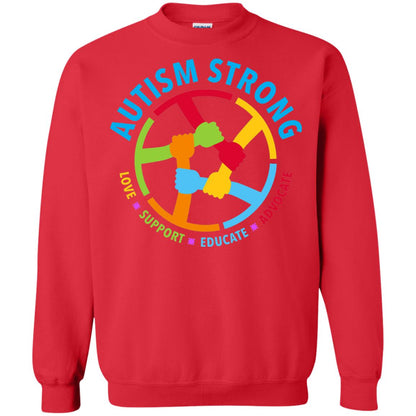 Autism Strong Love Support Educate Advocate Autism Awareness T-shirt Red