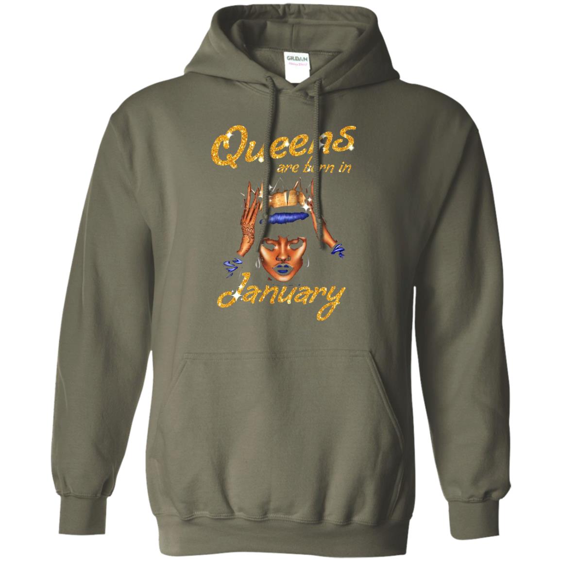 Birthday T-shirt Queens Are Born In January Military Green