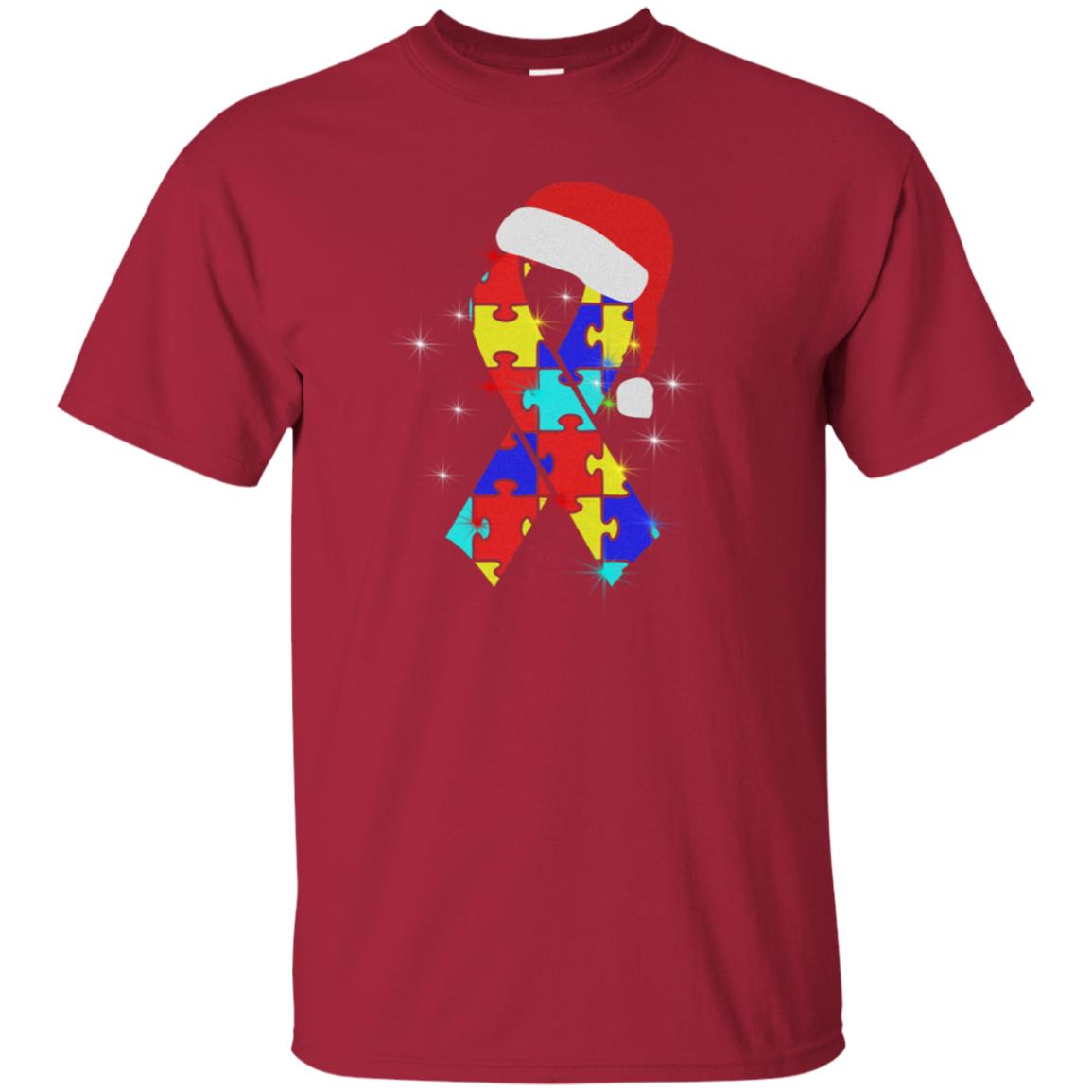 Autism Puzzle Ribbon Santa Hat X-mas Gift Shirt Cardinal