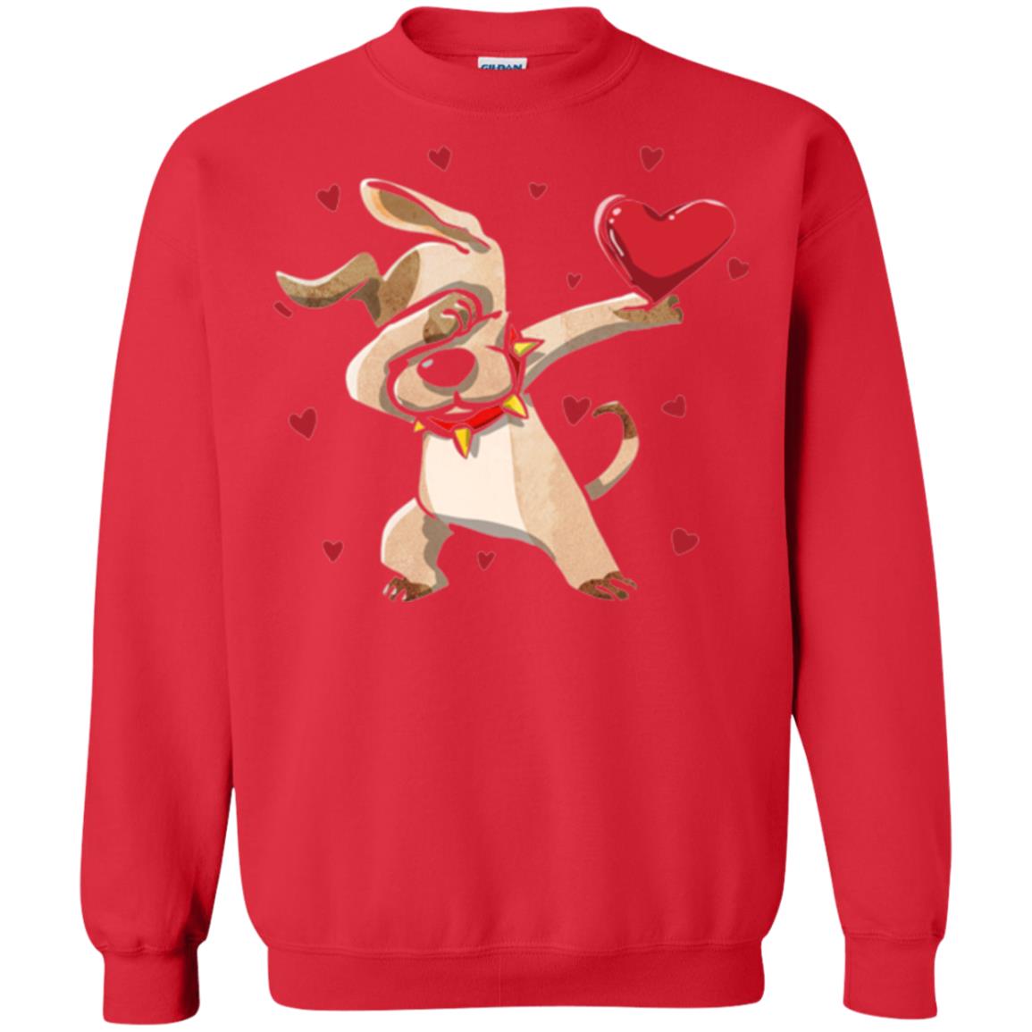 Funny Dabbing Dog Valentine_s Day T-shirt Red