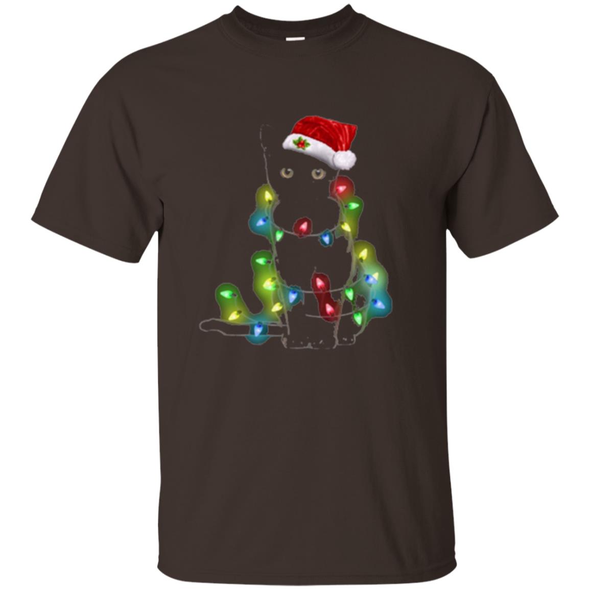 Christmas T-shirt Cat And Lights Dark Chocolate