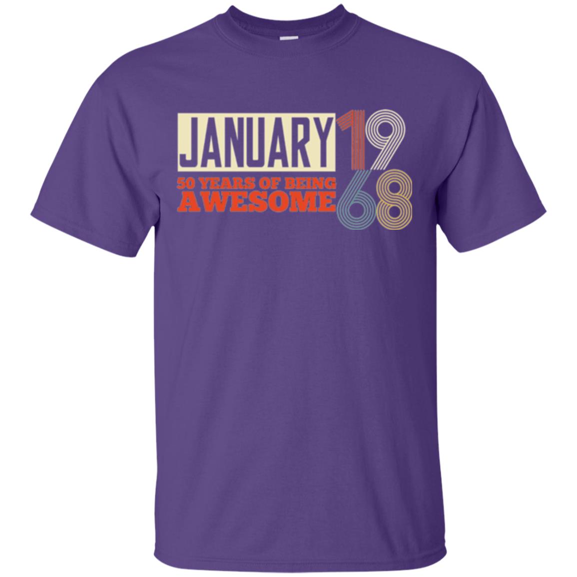 Birthday T-shirt January 1968 50 Years Of Being Awesome Purple
