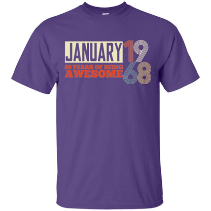 Birthday T-shirt January 1968 50 Years Of Being Awesome Purple