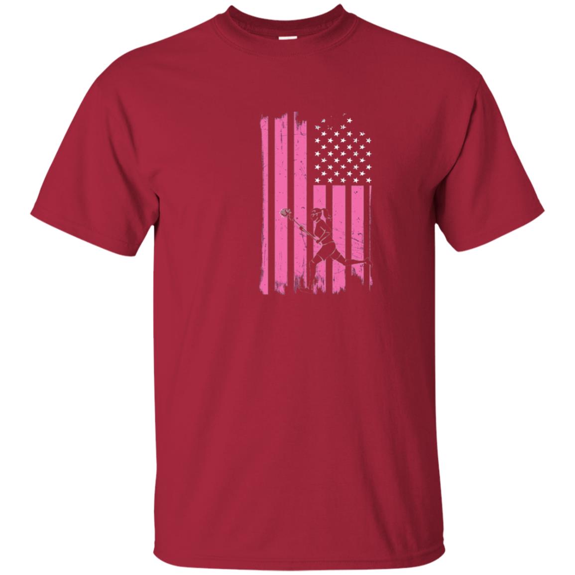Girls Lacrosse Distressed American Flag Lacrosse Lover T-shirt Cardinal