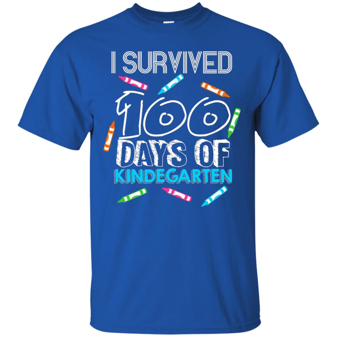 Teacher Kid T-shirt I Survived 100 Days Of Kindergarten Royal
