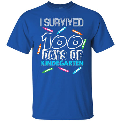 Teacher Kid T-shirt I Survived 100 Days Of Kindergarten Royal