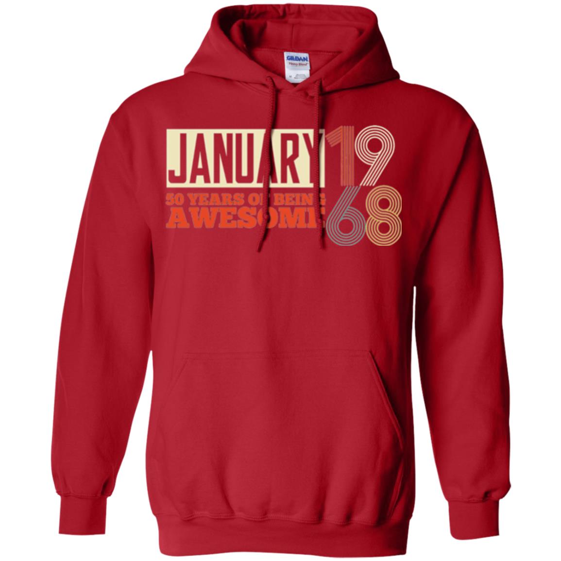 Birthday T-shirt January 1968 50 Years Of Being Awesome Red