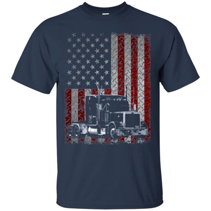 Trucker T-shirt Truck Driver American Flag Navy