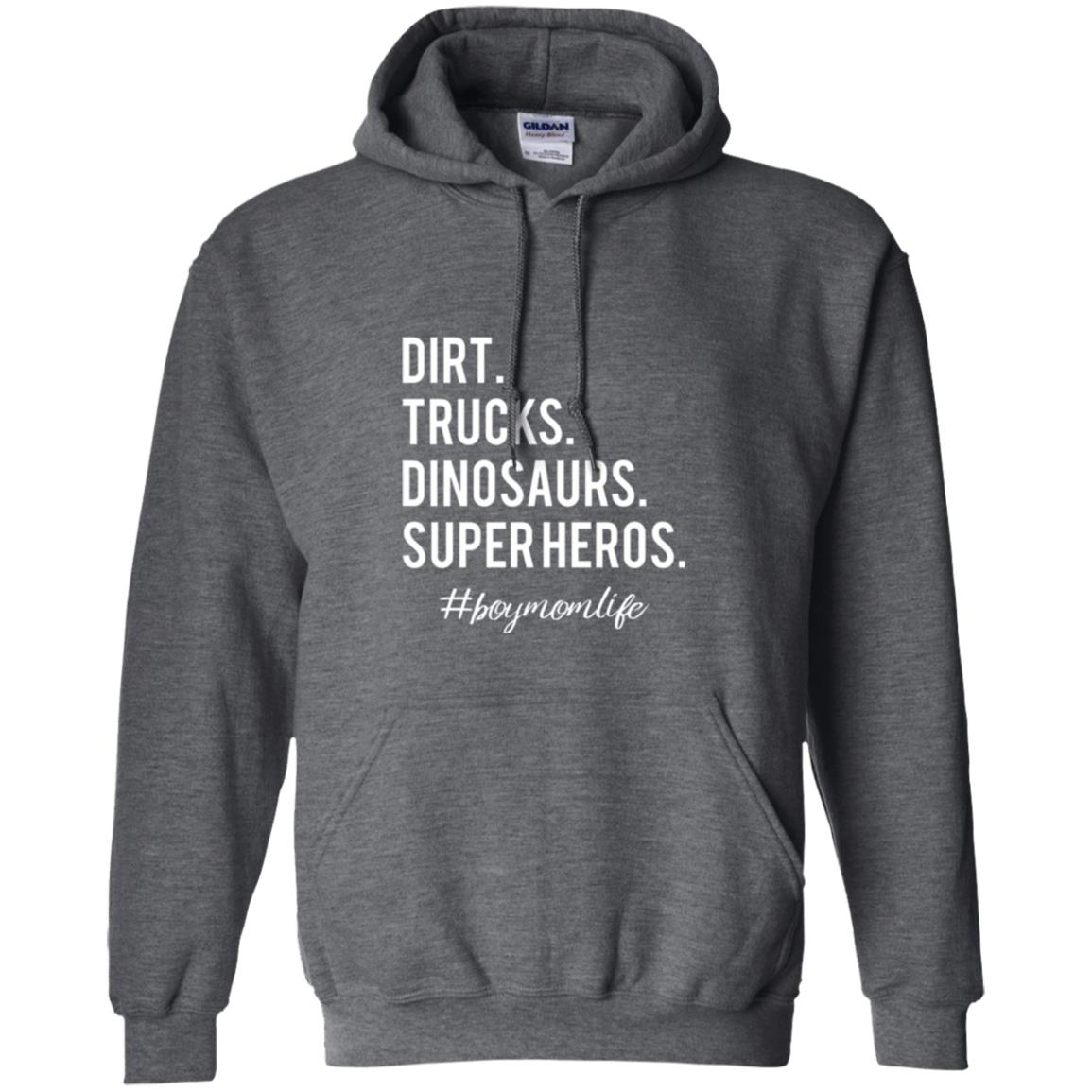 Dirt Trucks Dinosaurs Super Heros #boymomlife Mommy T-shirt Dark Heather