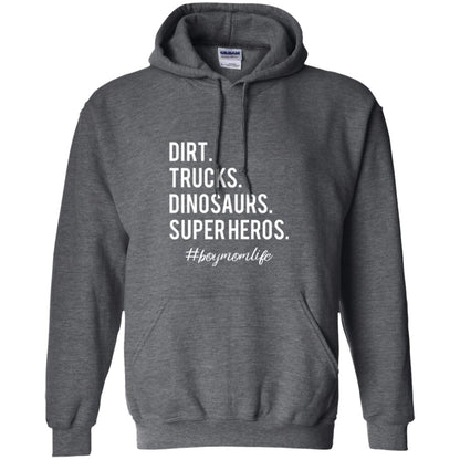 Dirt Trucks Dinosaurs Super Heros #boymomlife Mommy T-shirt Dark Heather