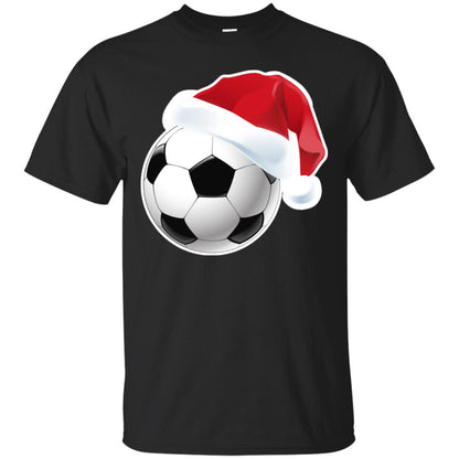 Soccer With Santa Claus Hat X-mas Shirt For Soccer Lovers Black