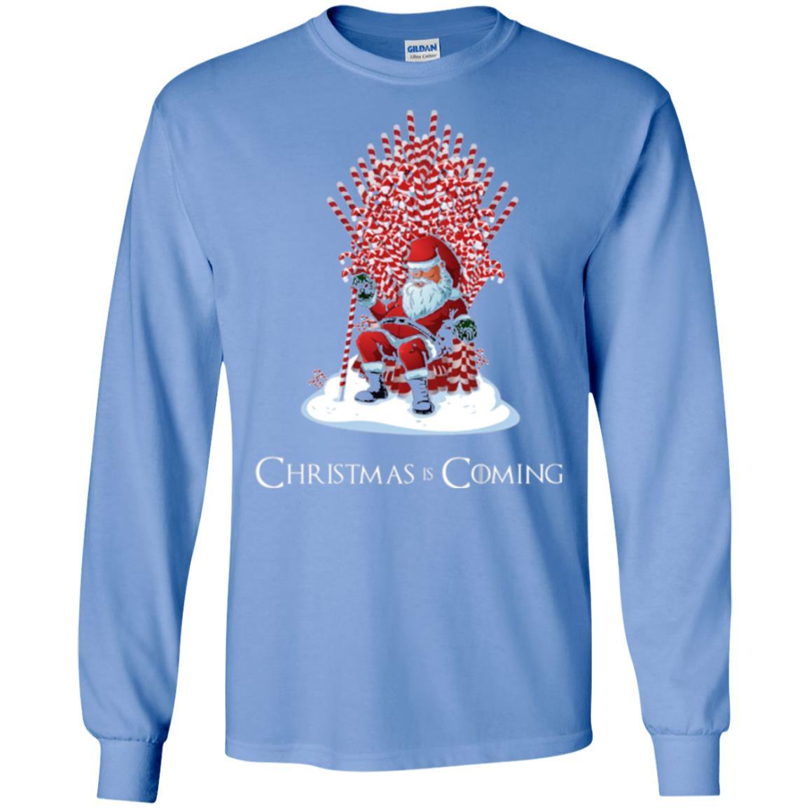 Christmas T-shirt Santa Candy Cane Throne Carolina Blue