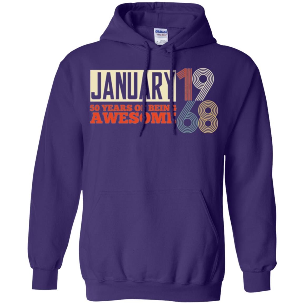 Birthday T-shirt January 1968 50 Years Of Being Awesome Purple