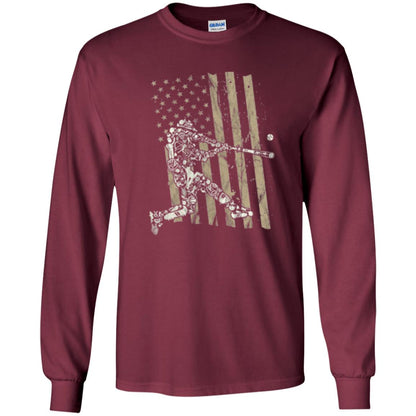 Baseball Player T-shirt American Flag Maroon