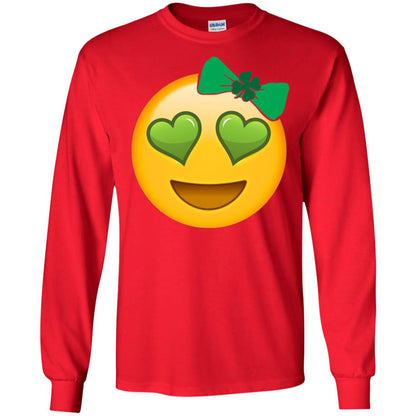 Emoji Green Heart Eyes Bow Saint Patricks Day Shirt For Girls Red