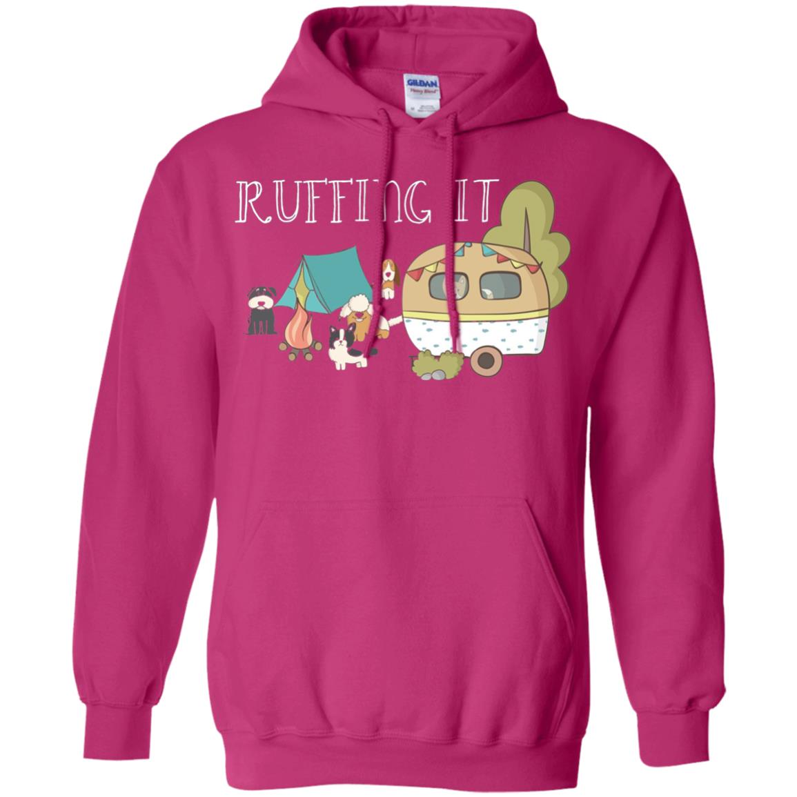 Ruffing It Camping With Dogs Camper T-shirt Heliconia