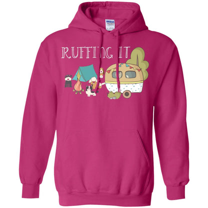 Ruffing It Camping With Dogs Camper T-shirt Heliconia