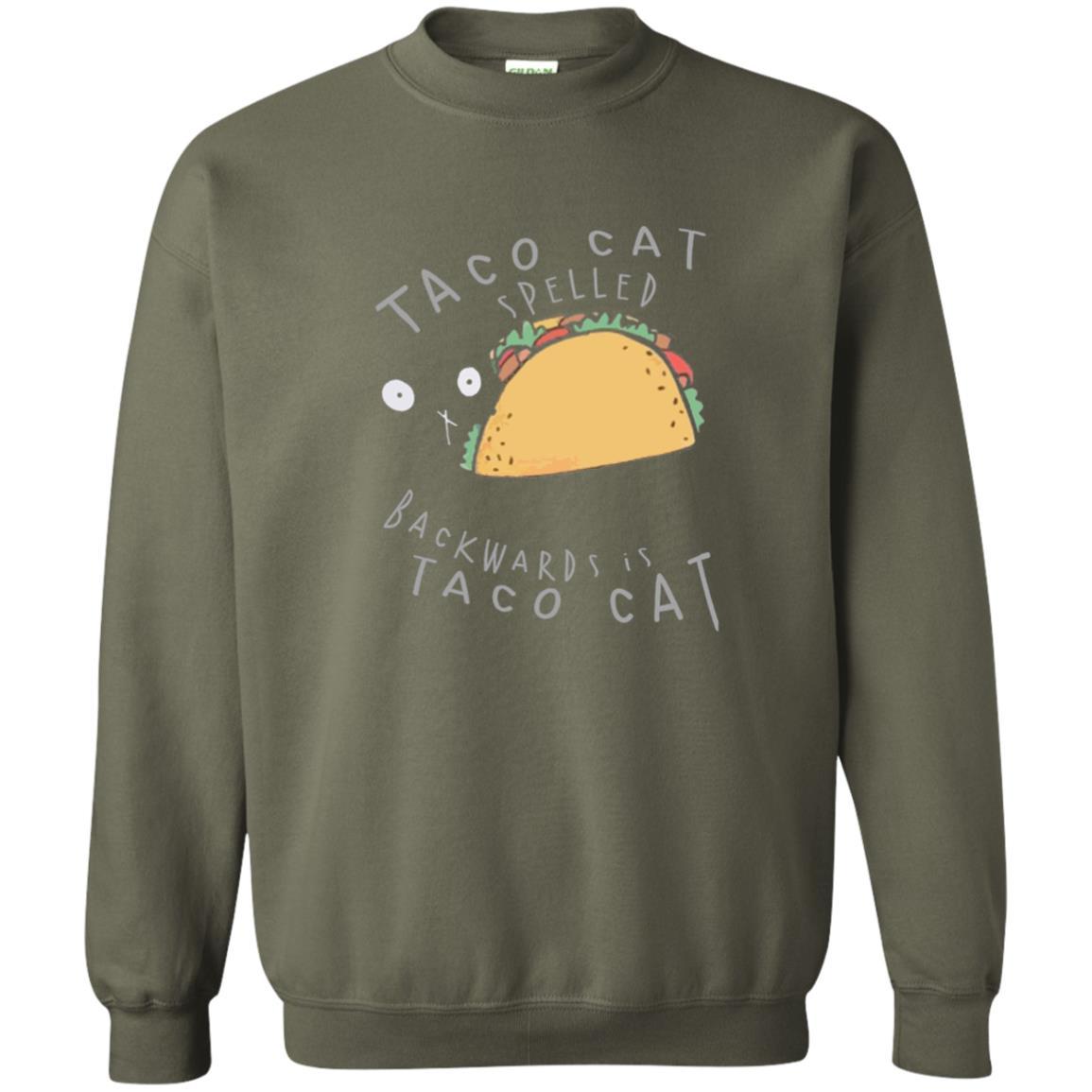 Cat Lovers T-shirt Taco Cat Spelled Backward Is Taco Cat Military Green