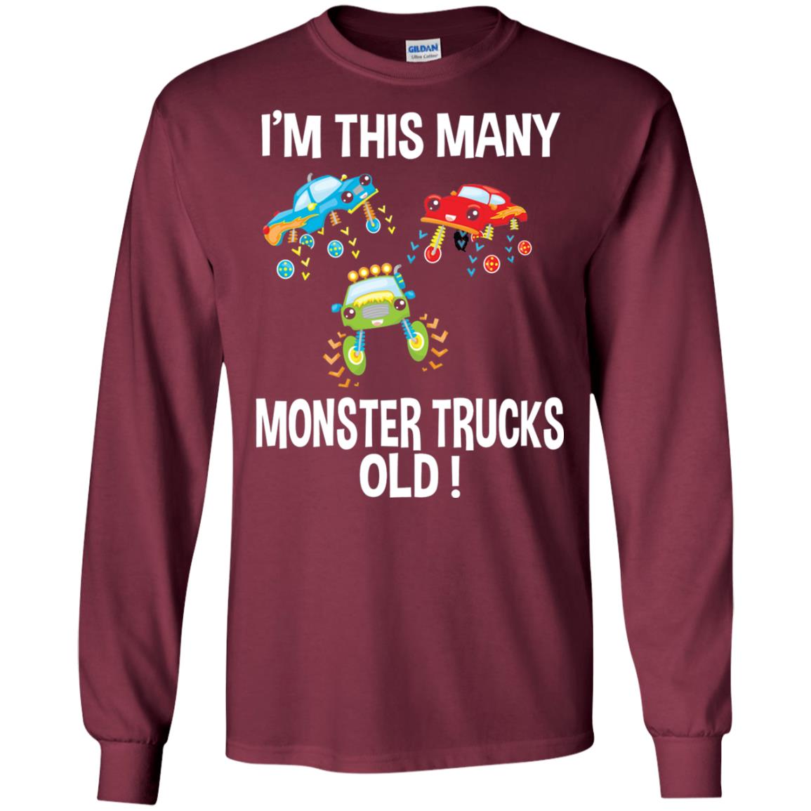 Birthday 3th Shirt Im This Many Monster Trucks Old Maroon