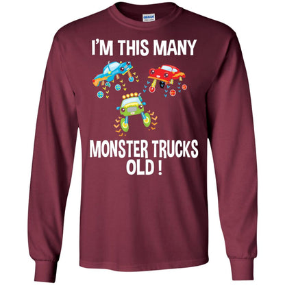 Birthday 3th Shirt Im This Many Monster Trucks Old Maroon