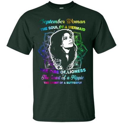 September Woman Shirt The Soul Of A Mermaid The Fire Of Lioness The Heart Of A Hippeie The Spirit Of A Butterfly Forest