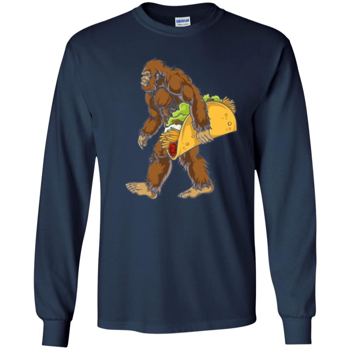 Camping T-shirt Bigfoot Sasquatch Carrying Taco Navy