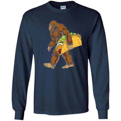 Camping T-shirt Bigfoot Sasquatch Carrying Taco Navy