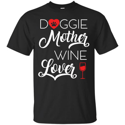 Doggie Mother Wine Lover Dog And Wine Gift Shirt For Mom Black