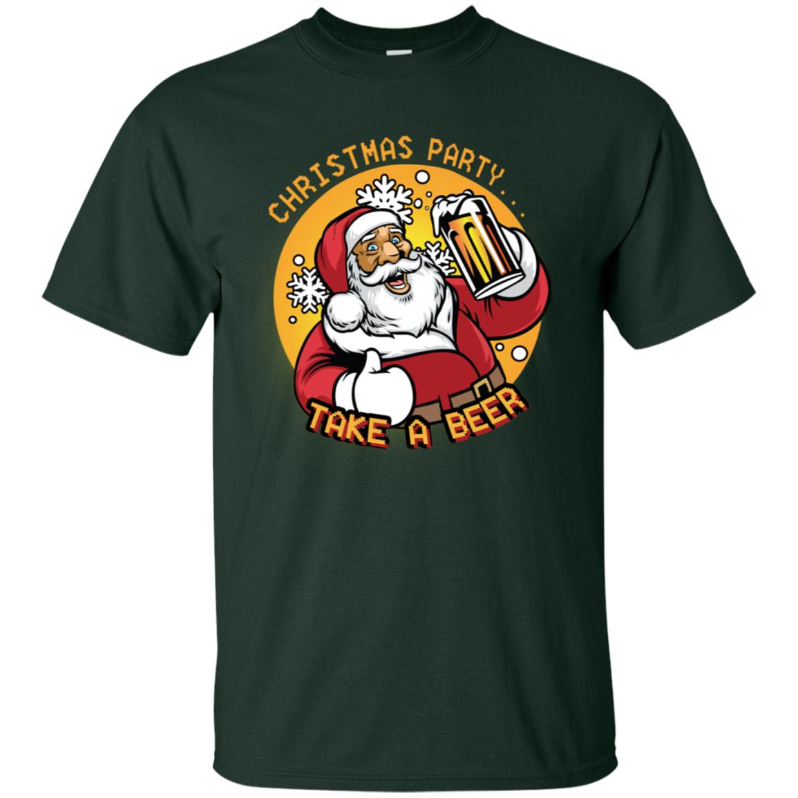 Christmas Party Take A Beer Santa X-mas Gift Shirt Forest
