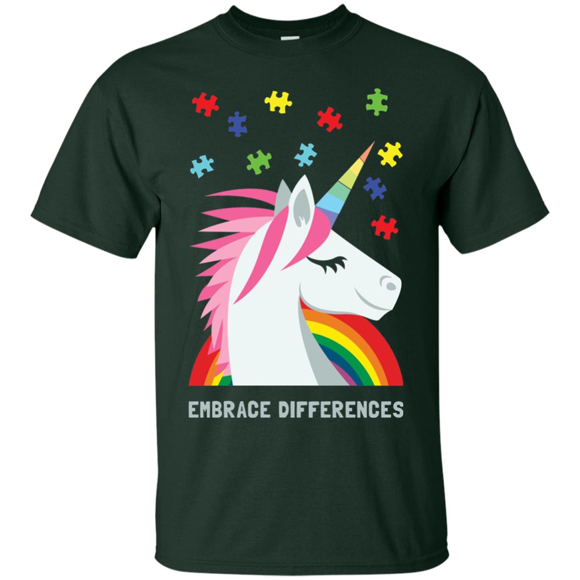 Autism Awareness Shirt Unicorn Puzzle Embrace Differences Forest