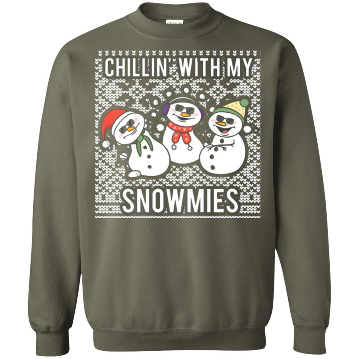 Christmas T-shirt Chillin' With My Snowmies Military Green