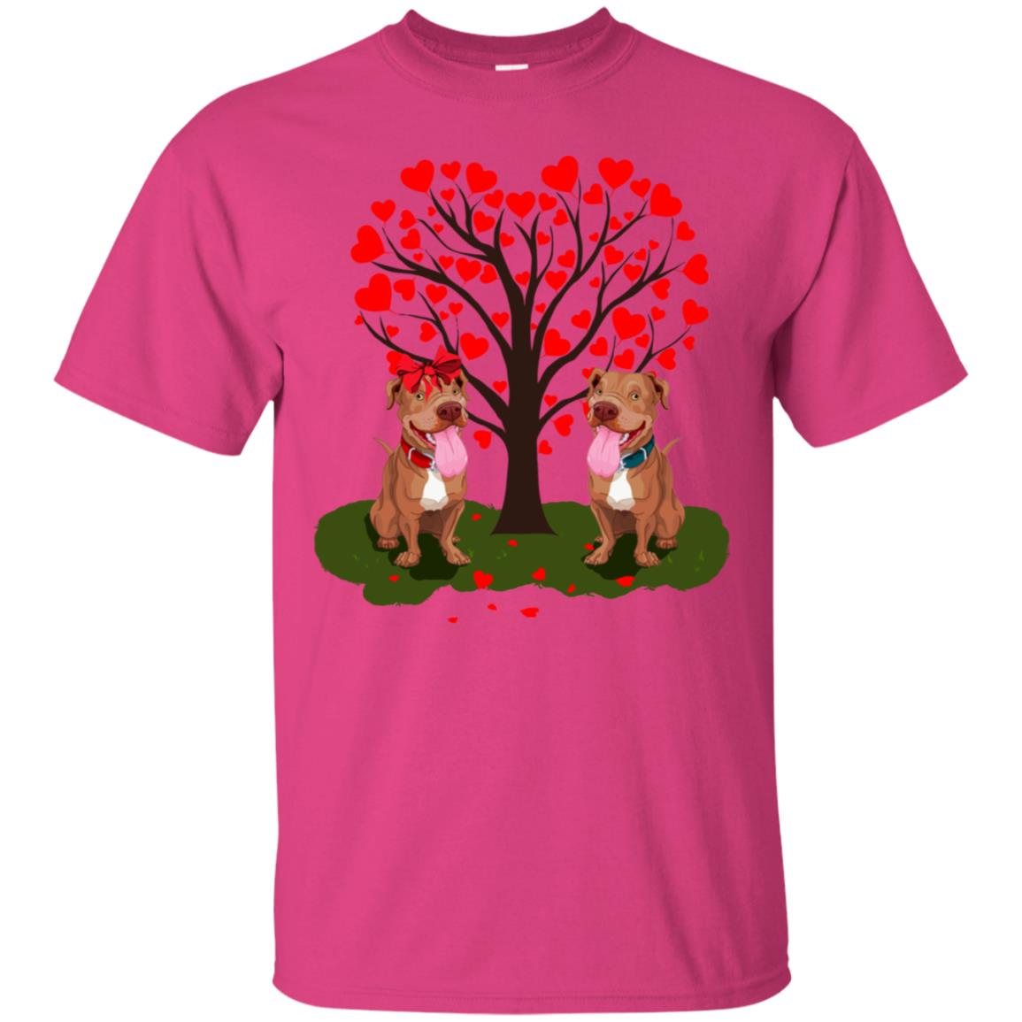 Valentine Pitbull Couple Heart Tree Shirt Heliconia