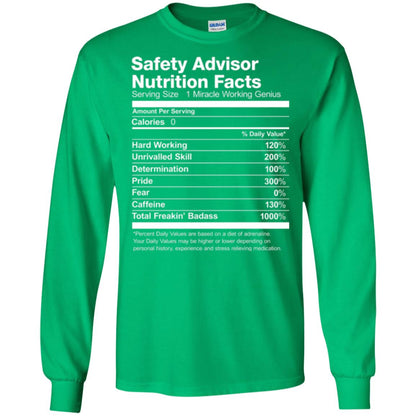 Safety Advisor Nutrition Facts Funny T-shirt Irish Green