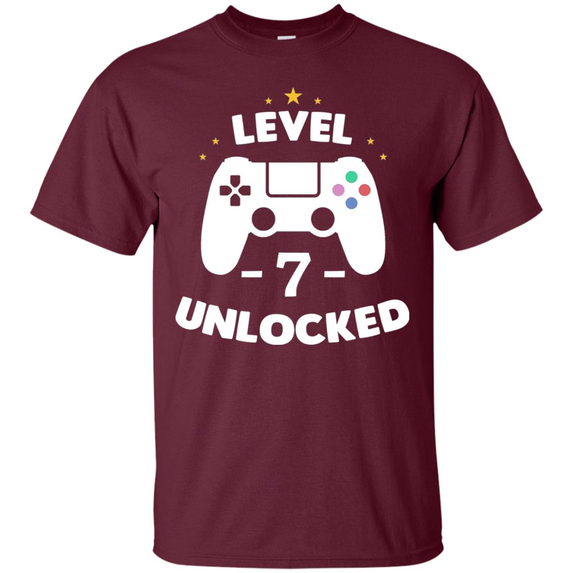 Level 7 Unlocked Gamer Seventh Birthday Party Shirt Maroon