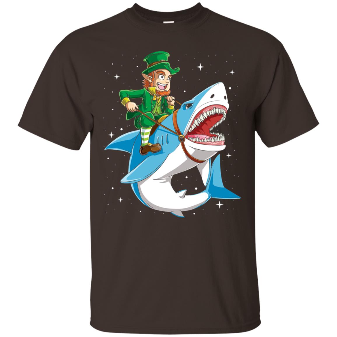 Leprechaun Riding Shark St Patricks Day T-shirt Dark Chocolate