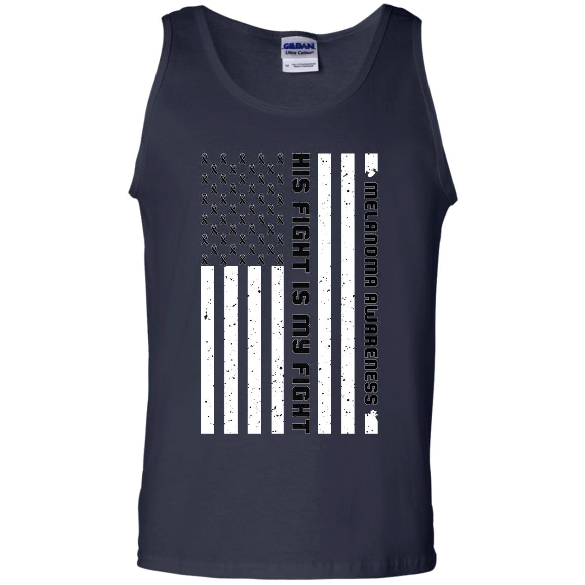 Melanoma Awareness His Fight Is My Fight Black Ribbon Stars Flag Of Usa Shirt Navy