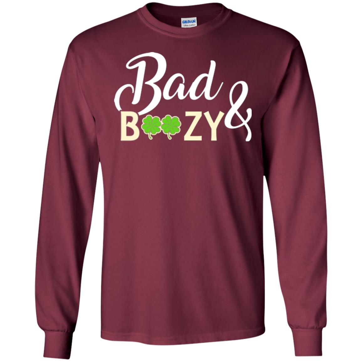Saint Patrick's Day T-shirt Bad And Boozy Shamrock Maroon