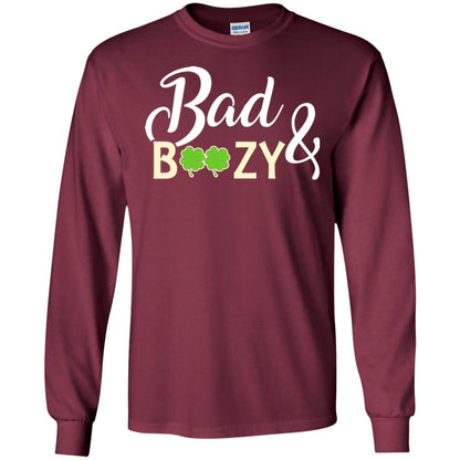 Saint Patrick's Day T-shirt Bad And Boozy Shamrock Maroon