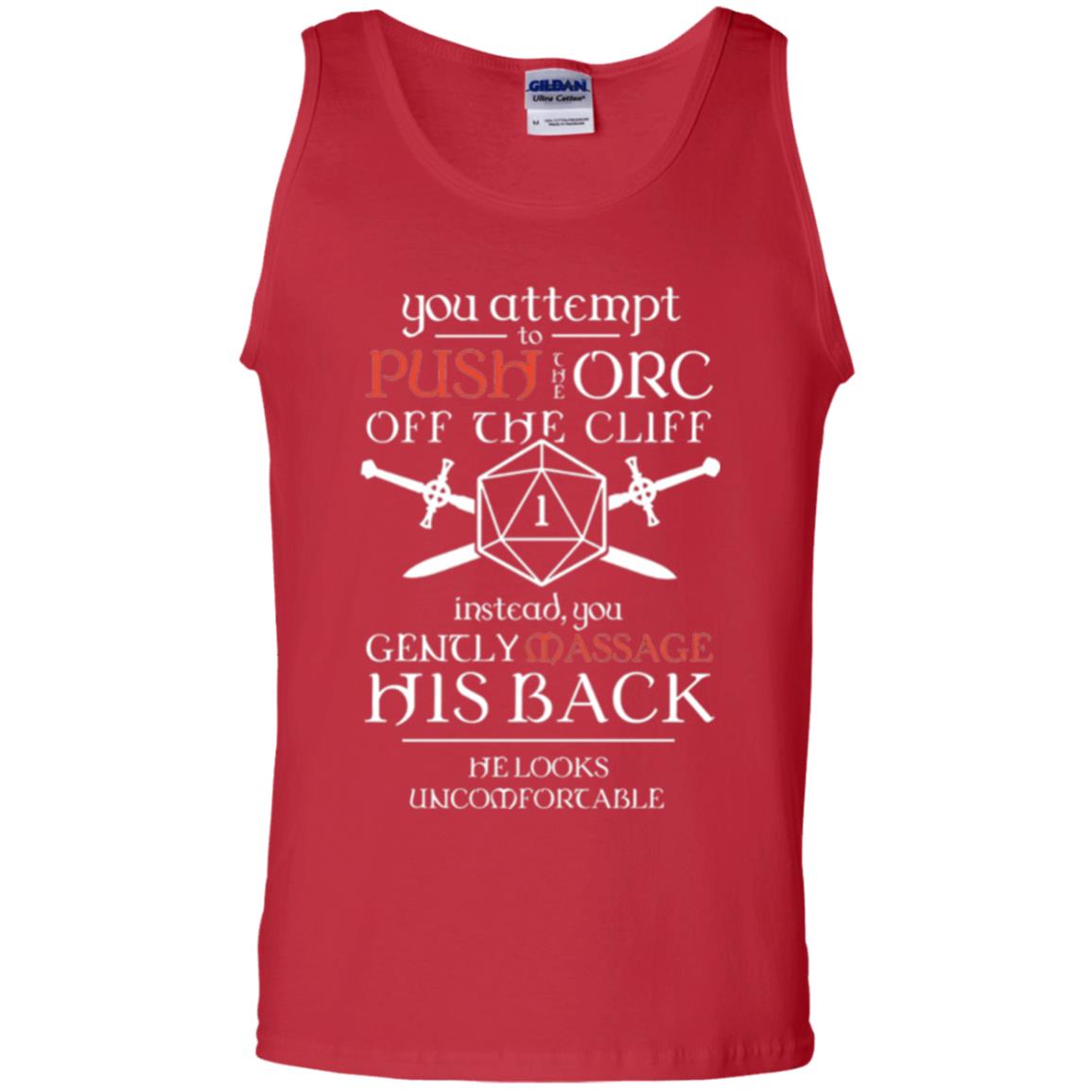 You Attempt To Push The Orc Off The Cliff T-shirt Red