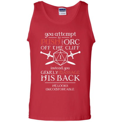 You Attempt To Push The Orc Off The Cliff T-shirt Red