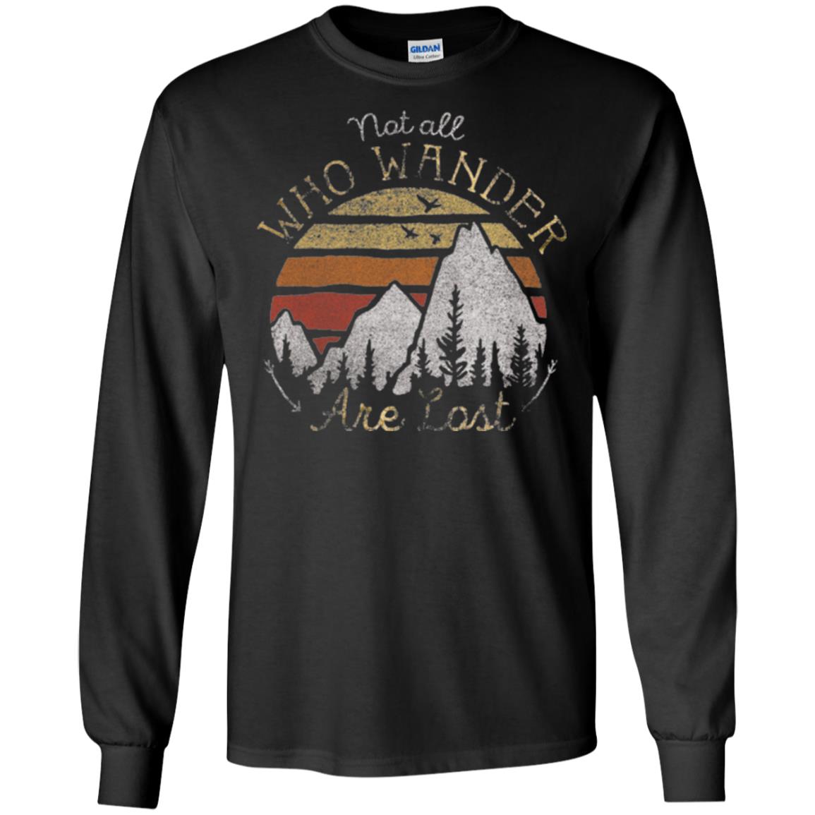 Gradient Mountain Gold T-shirt Not All Who Wander Are Lost Black