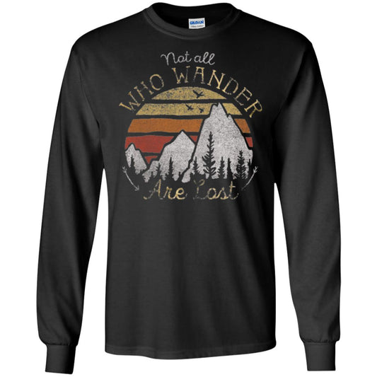 Gradient Mountain Gold T-shirt Not All Who Wander Are Lost Black